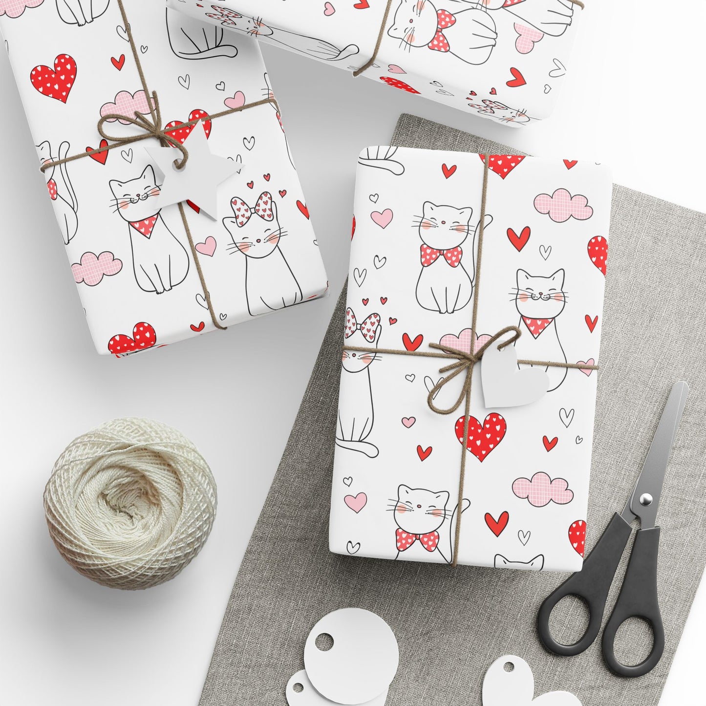 Valentine Cat & Hearts Wrapping Paper Roll — Cute Gift Wrap for Valentine's Day