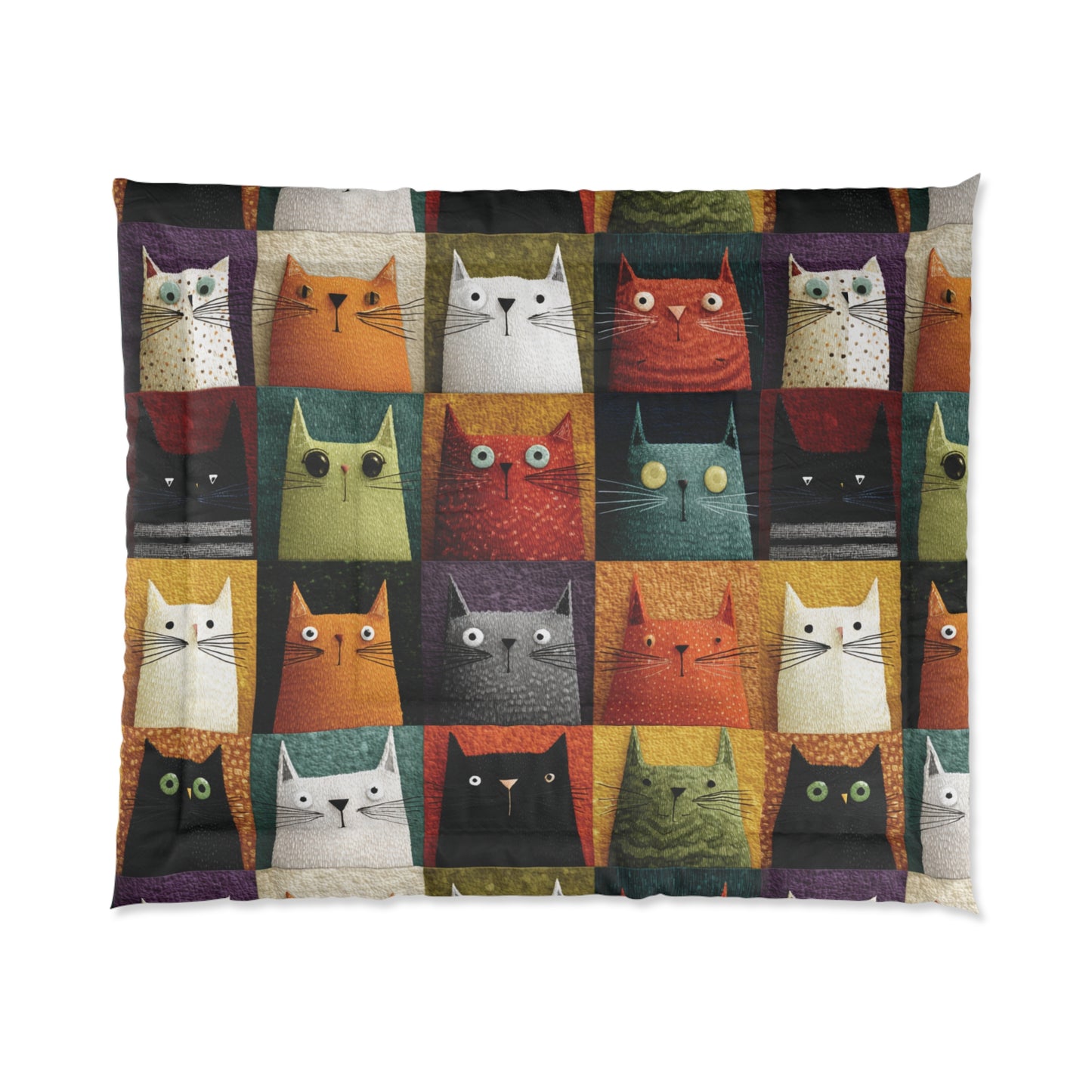 Whimsical Cat Grid Bedding for Kids & Cat Lovers