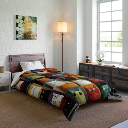 Whimsical Cat Grid Bedding for Kids & Cat Lovers