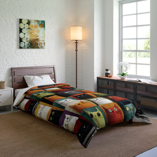 Whimsical Cat Grid Bedding for Kids & Cat Lovers
