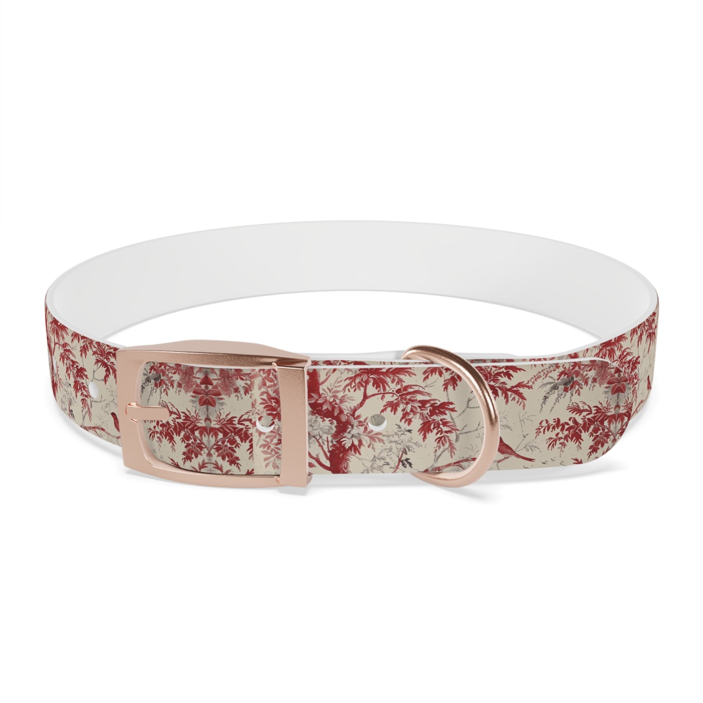 Toile Red Bird Dog Collar — Vintage Floral Pattern Pet Collar