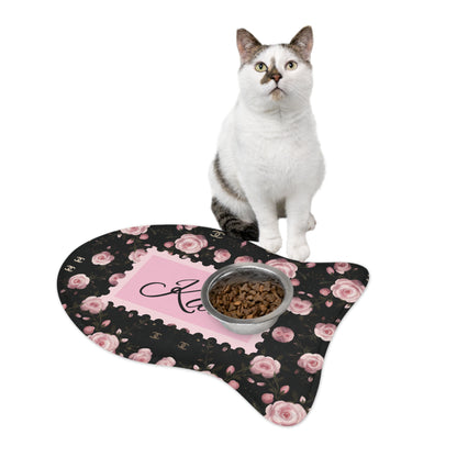 Personalized Floral Pet Feeding Mat — 'Kali' Pink Rose Non-Slip Placemat