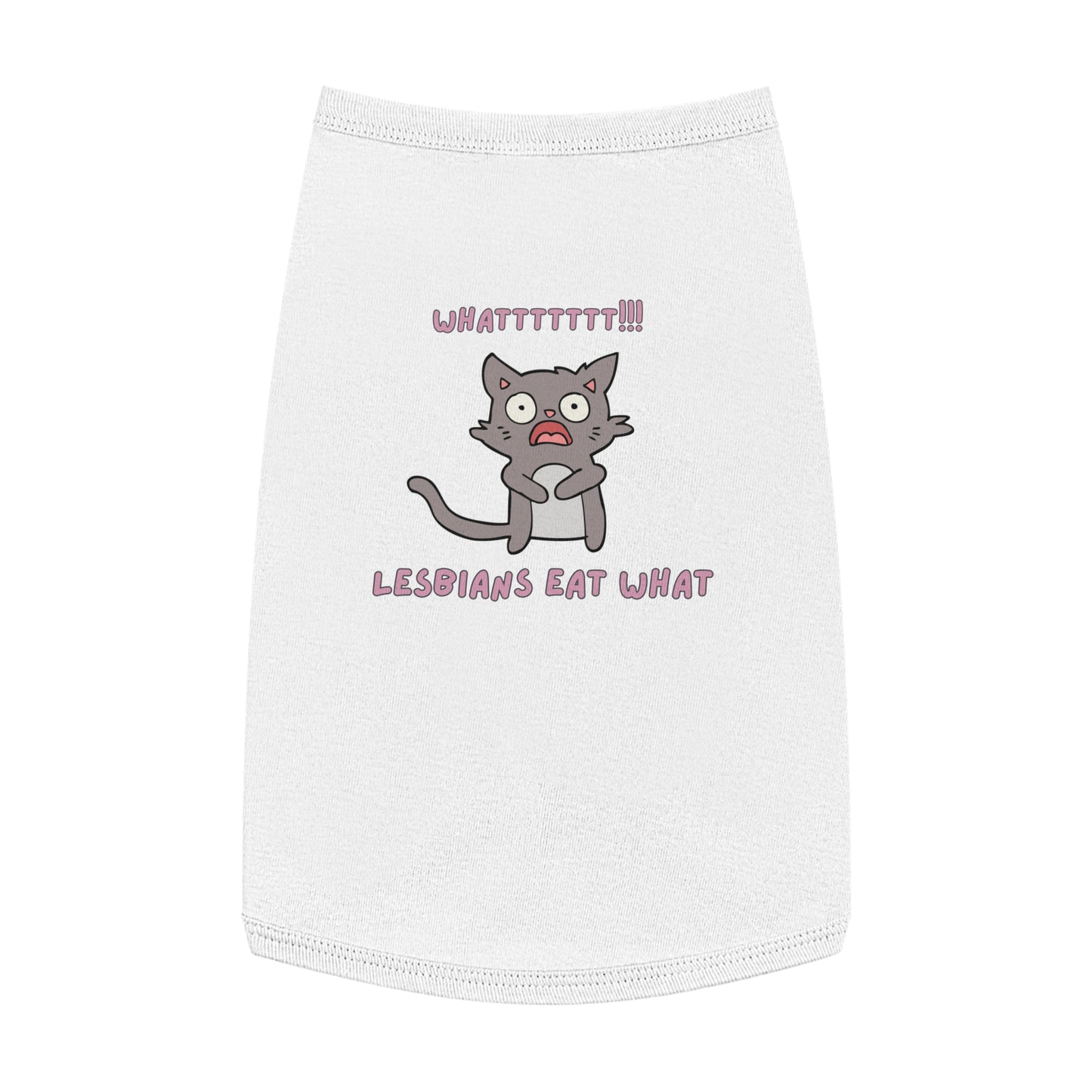Funny ‘Lesbians Eat What’ Pet Tank Top – Cute Shocked Cat Graphic