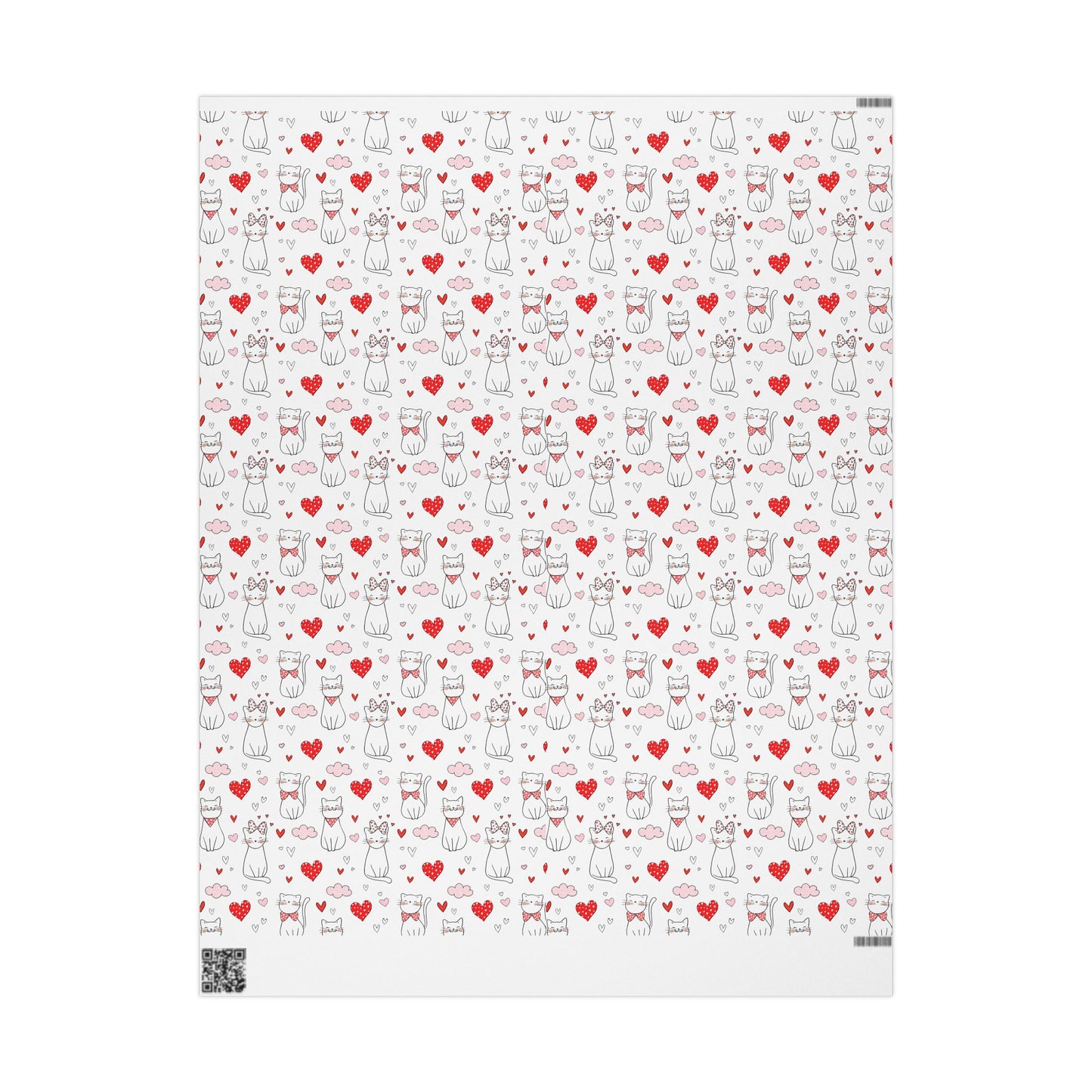 Valentine Cat & Hearts Wrapping Paper Roll — Cute Gift Wrap for Valentine's Day
