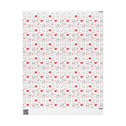 Valentine Cat & Hearts Wrapping Paper Roll — Cute Gift Wrap for Valentine's Day