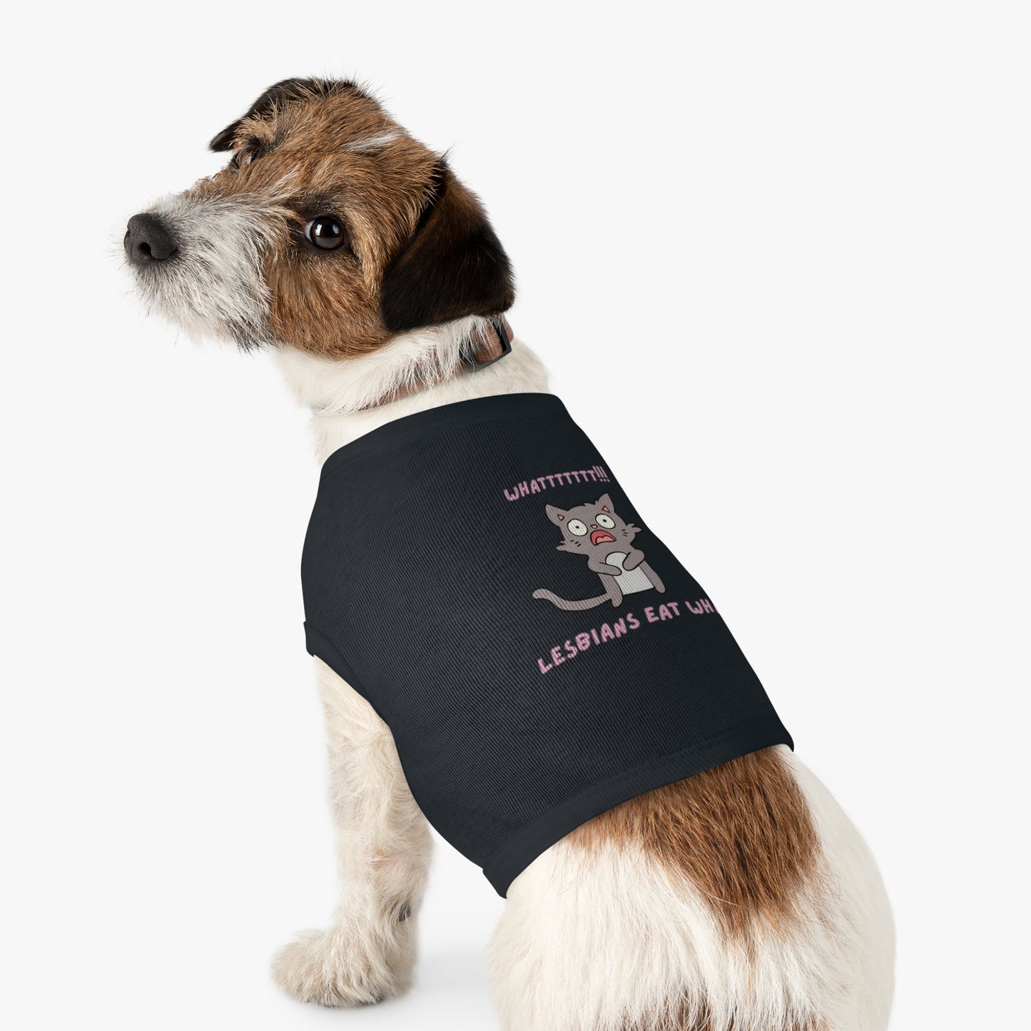 Funny ‘Lesbians Eat What’ Pet Tank Top – Cute Shocked Cat Graphic