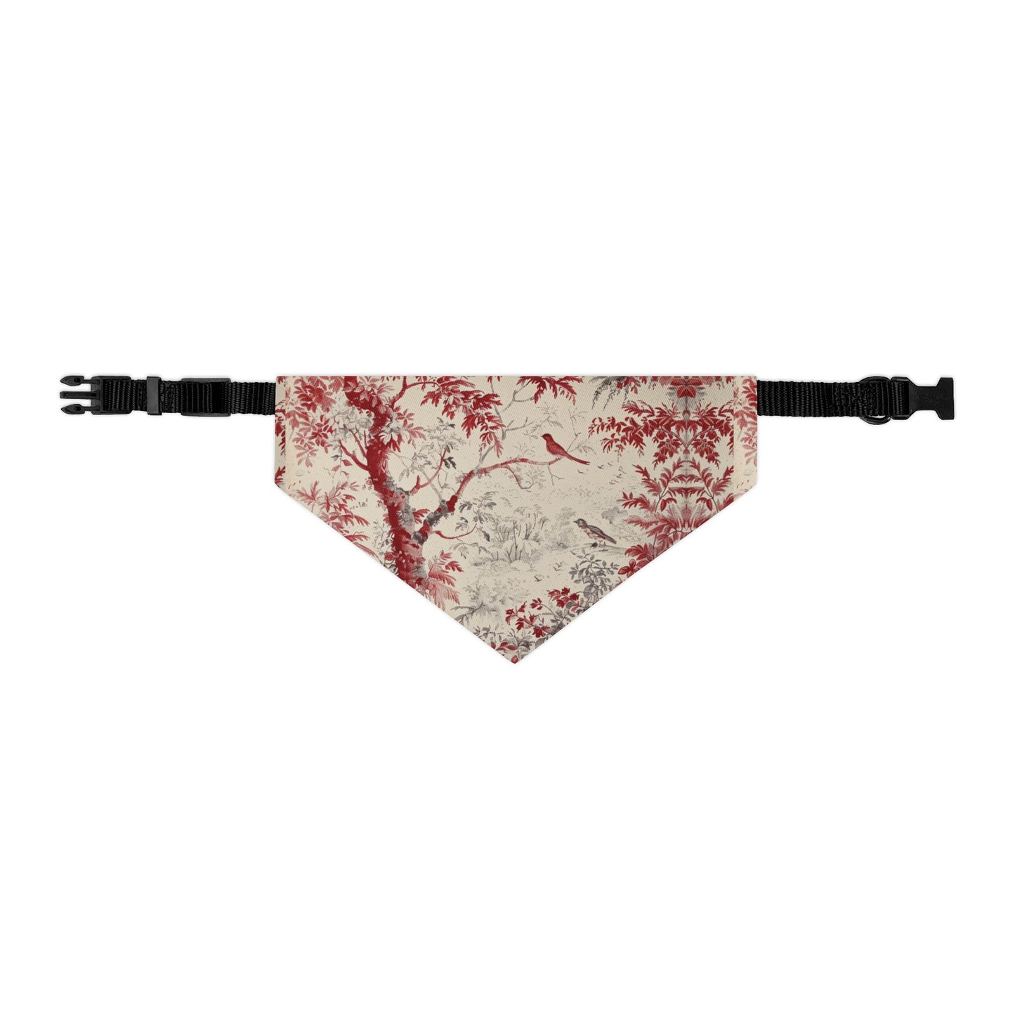 Vintage Toile Pet Bandana Collar – Red Floral Bird Print