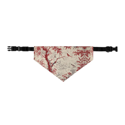 Vintage Toile Pet Bandana Collar – Red Floral Bird Print