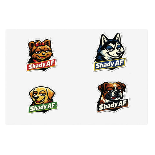 Shady AF Dog Sticker Sheet — Funny Canine Decal Pack (Husky, Bulldog, Yorkie, Labrador)