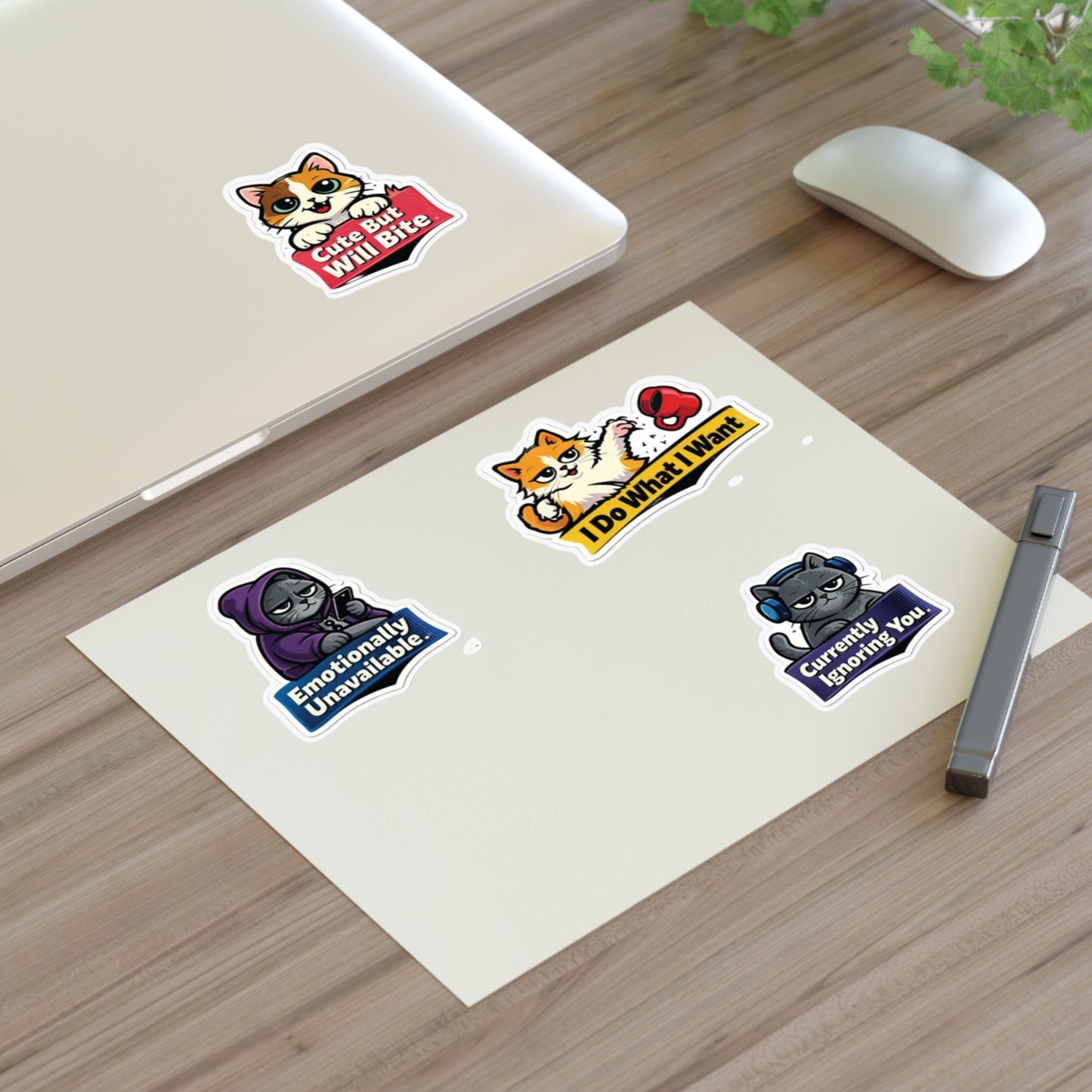 Unhinged Cat Energy Sticker Sheet — "Four Cats. Zero Manners." Funny Cat Stickers for Cat Lovers