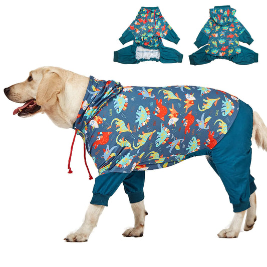LovinPet Dog Pajamas Large Dog: Wound Care Anxiety Lightweight Onesie Large Dog Pajamas Pjs for Dogs Reflective Stripe Super Dinos Navy Print Surgical Recovery Clothes /3XL