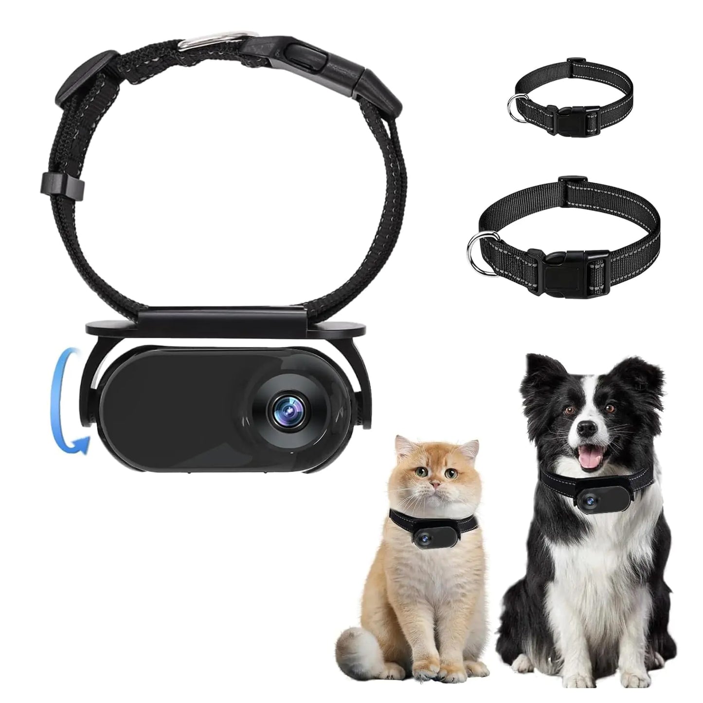 Jiawu Cat Collar Camera HD 1080P Pet Camera Collar 120° Wide Angle Dog Collar Mini Sport Action Camera Portable Camera for Cats Dogs Outdoor Inoor (Black)