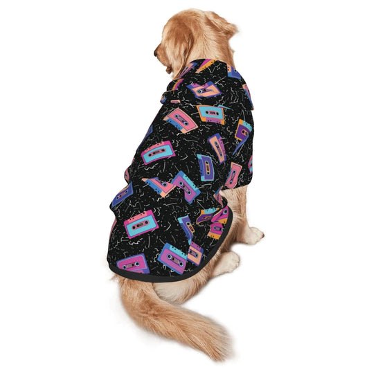 Retro 80s 90s Dog Costume Print Hoodie Puppy Winter Clothes Sweaters Outfits Pullover Pets Sweatshirt Hooded with Pocket for Medium Large Dogs